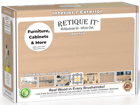 Retique It® White Oak multi-purpose wood finish kit with exterior top coat in matte finish, including brushes and applicators.