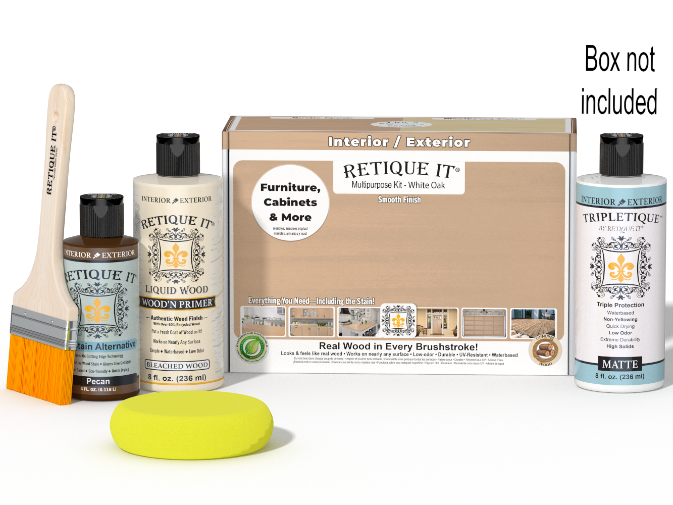 Retique It® Multi-purpose Smooth Finish Kit in White Oak for interior top coat, includes wood finish tools and supplies.