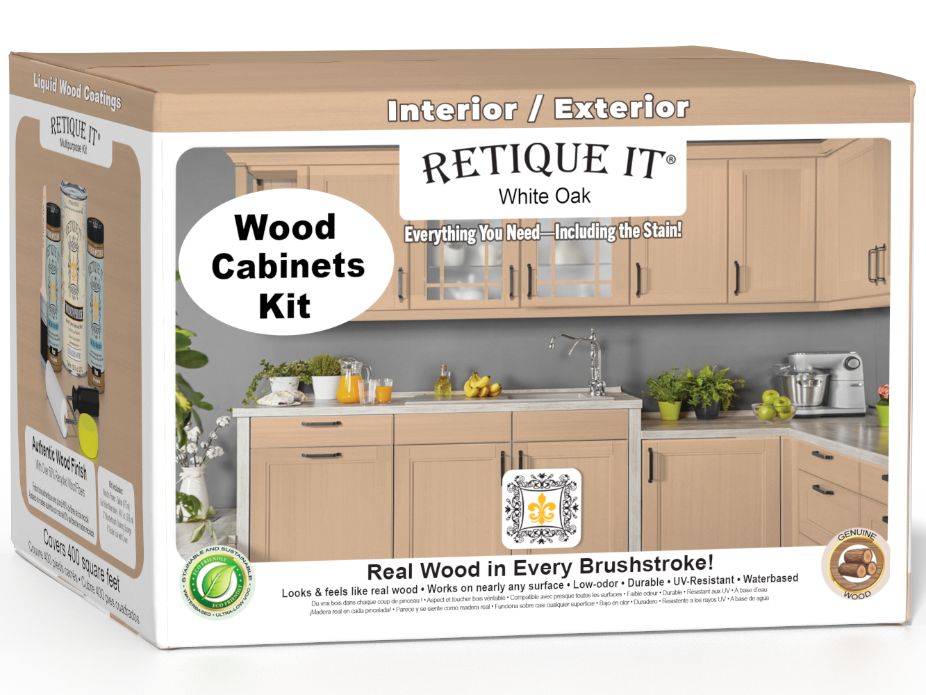Retique It® Wood'n Cabinet Kit with 48 white oak stain doors, smooth finish, designed for cabinet renovation or DIY installation.