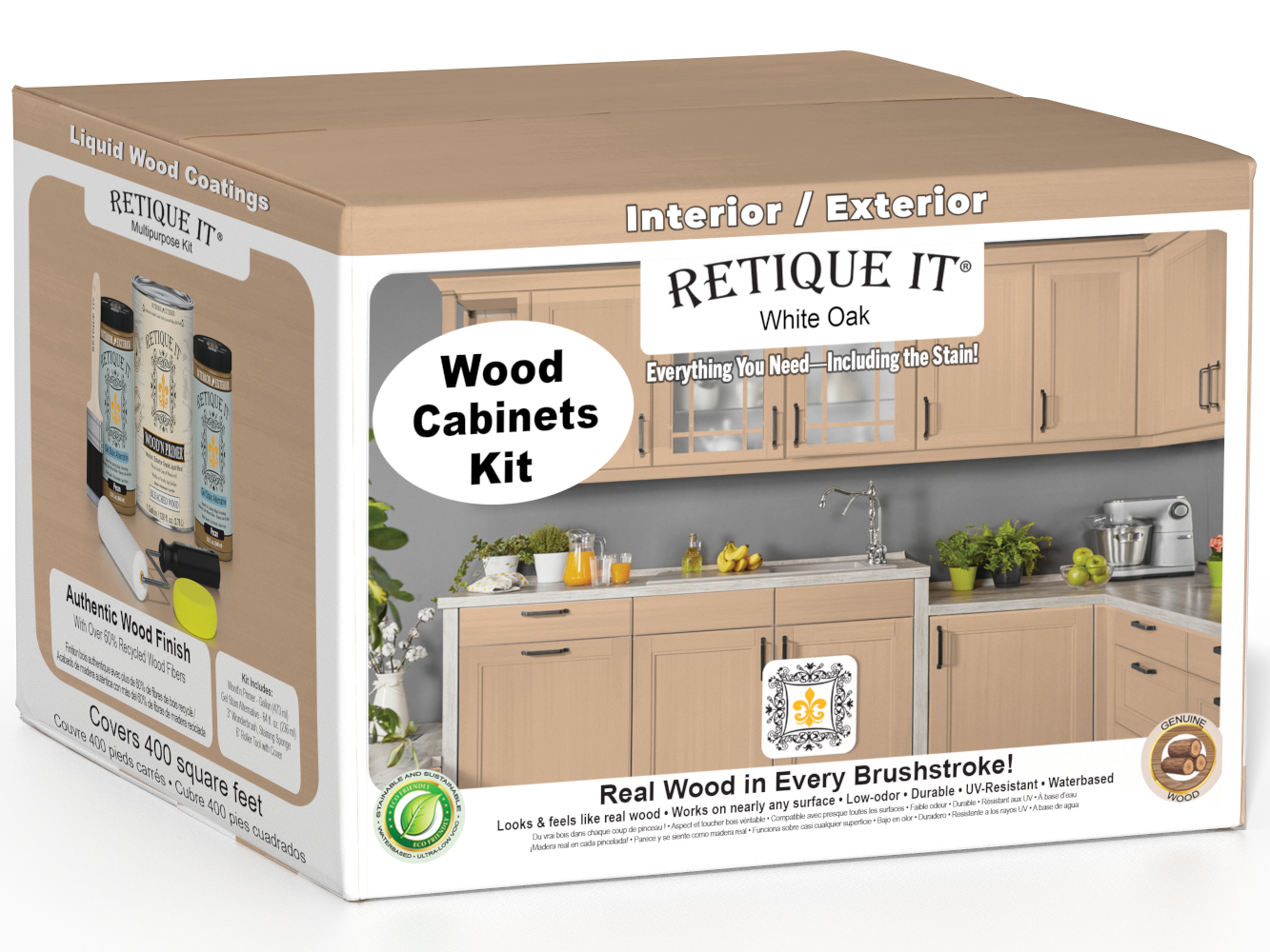 White oak Wood'n Cabinet Kit with 48 smooth doors by Retique It® for stained wood cabinet finishes.
