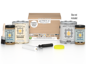 Retique It® White Oak Multi-purpose Smooth Finish Kit with four large exterior top coat bottles for wood finishing.