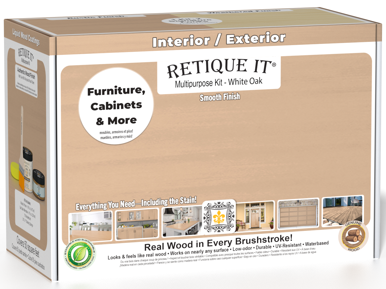 Retique It® Wood'n Finish Kit in White Oak for interior top coat with a smooth matte finish, designed for multi-purpose wood projects.