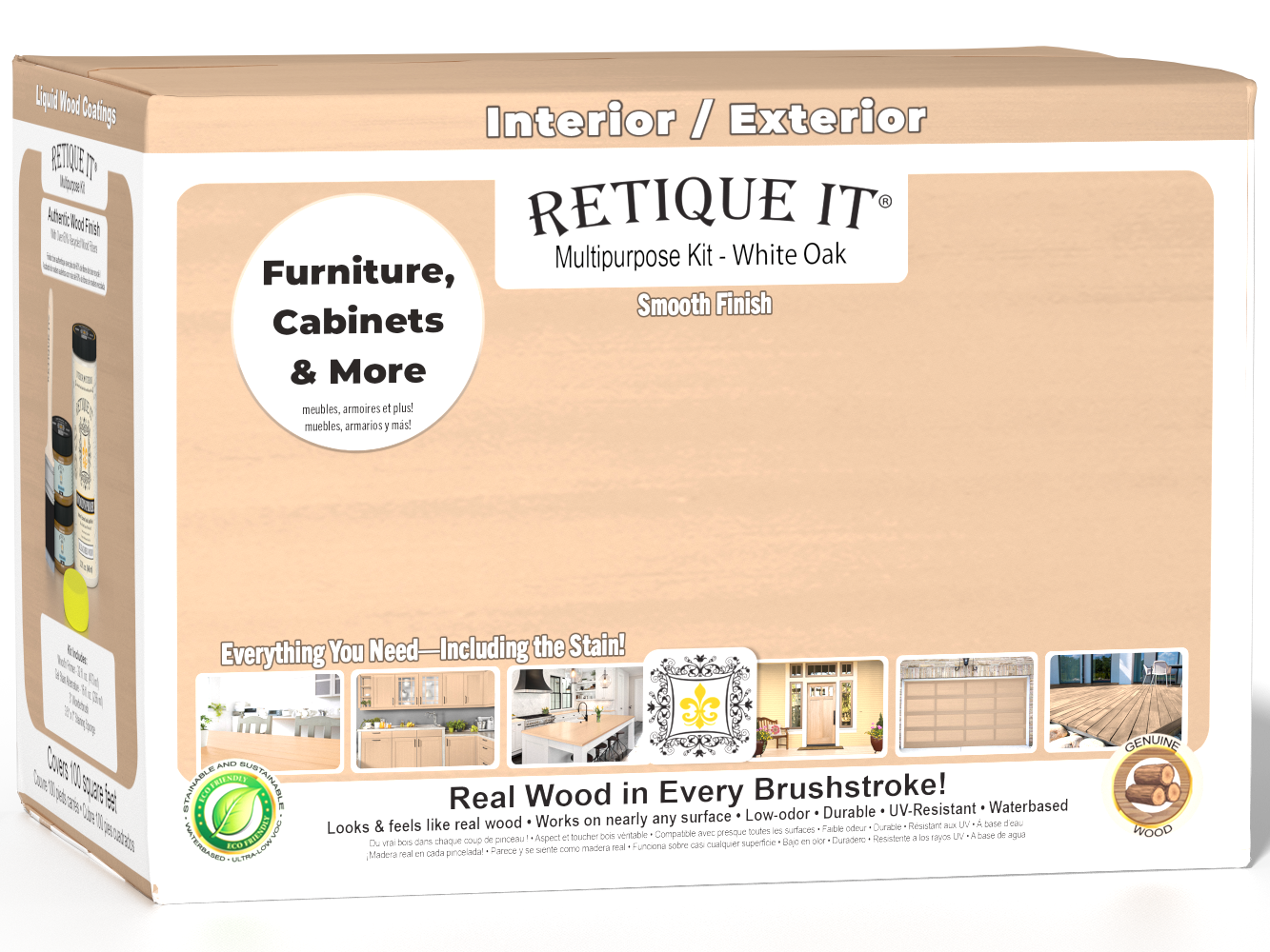 Large White Oak Multi-purpose Smooth Finish Kit from Wood'n Finish Kits by Retique It® with exterior top coat in matte finish.
