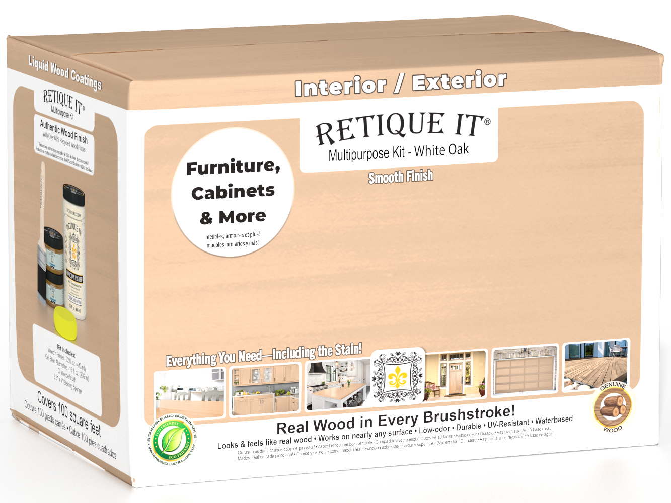 Retique It® White Oak Multi-purpose Smooth Finish Kit for exterior wood with a matte top coat, large size, ideal for wood finishing.