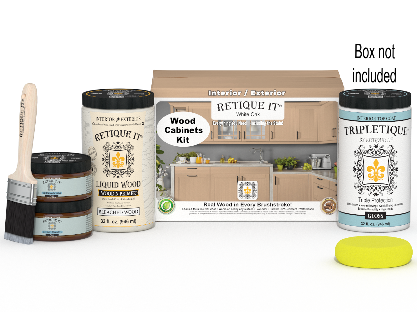 Retique It® Wood'n Cabinet Kit with 12 smooth white oak doors, stain finish, for kitchen or bathroom cabinetry.