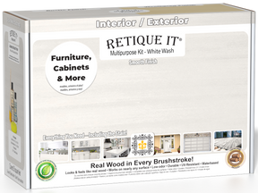 Retique It® Multi-purpose Smooth Finish Kit in White Wash for wood finishing, includes brushes and tools in a durable box.