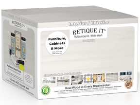 Retique It® Multi-purpose Smooth Finish Kit in white wash with four large wood finishing tools and accessories in a box.