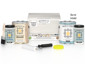 Retique It® Multi-purpose Smooth Finish Kit in white wash, interior wood top coat with four large containers and application box.