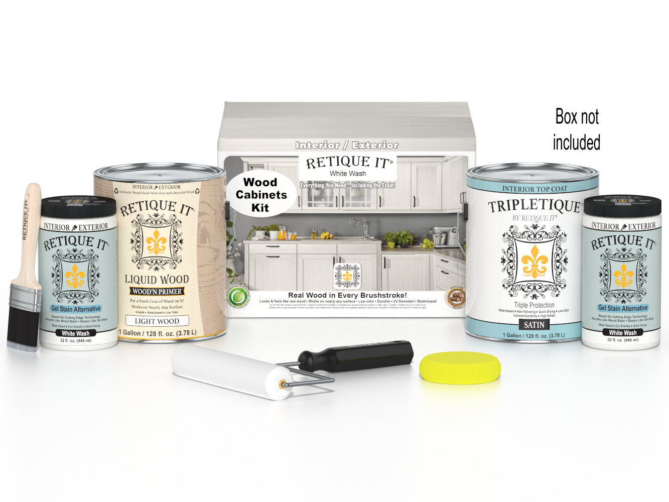 Retique It® Wood'n Cabinet Kit with 48 white wash doors, smooth stain finish, ideal for kitchen or bathroom cabinetry.