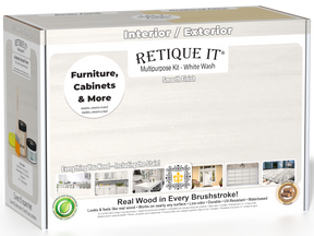 Retique It® Multi-purpose Smooth Finish Kit in White Wash for exterior wood, includes top coat, matte finish, medium size.