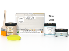 Retique It® Multi-purpose Smooth Finish Kit in white wash for interior wood top coat with gloss finish, includes application tools.
