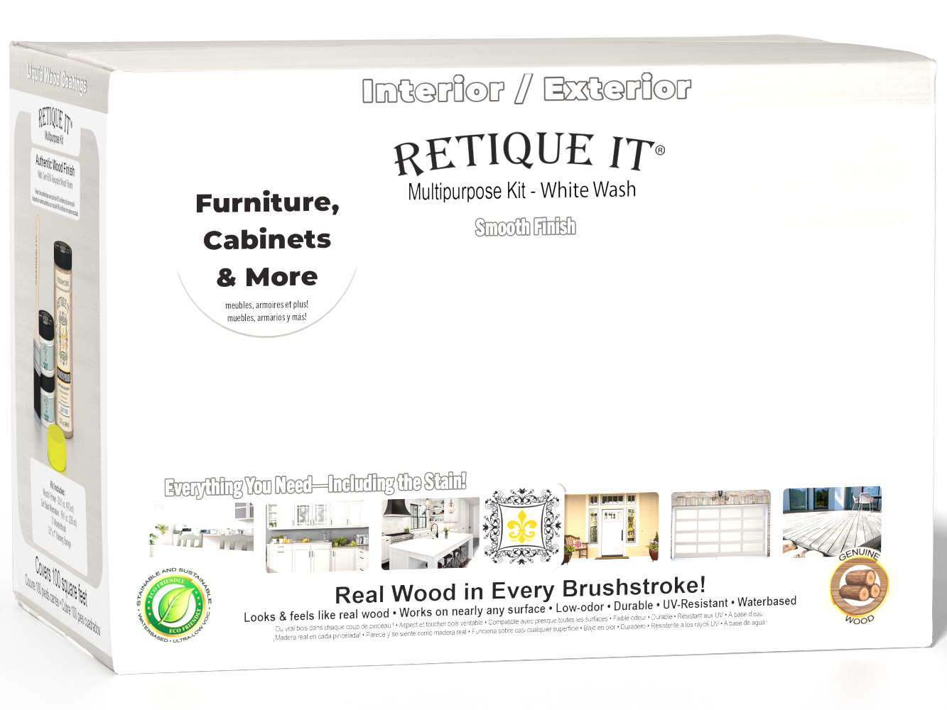Large white wash wood finish kit from Retique It® with smooth finish, including brushes and tools for multi-purpose wood projects.