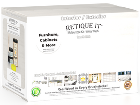 Retique It® large Multi-purpose Smooth Finish Kit in White Wash with exterior top coat and matte finish for wood surfaces.