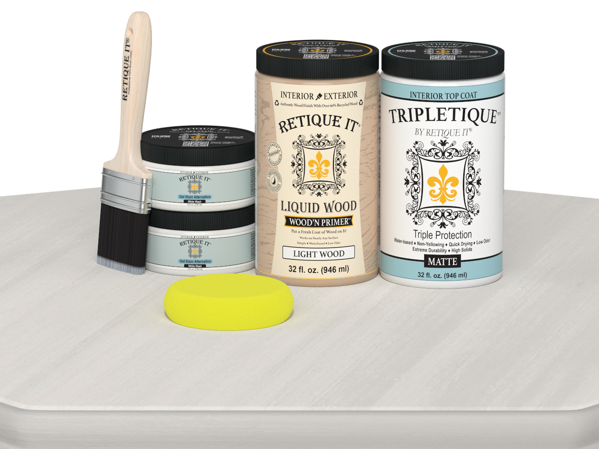 Large White Wash Multi-purpose Smooth Finish Kit for interior wood surfaces by Retique It® Wood'n Finish Kits, matte finish.