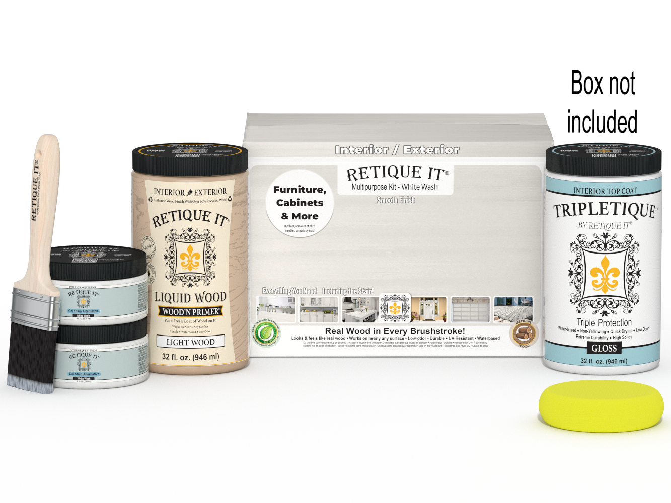 Retique It® Wood'n Cabinet Kit with 12 smooth white wash stained cabinet doors for a stylish kitchen upgrade.