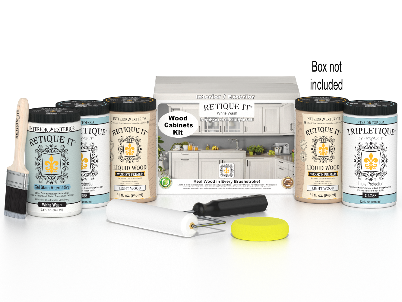 Retique It Wood'n Cabinet Kit with 24 white wash doors and smooth finish, ideal for kitchen or bathroom cabinetry.