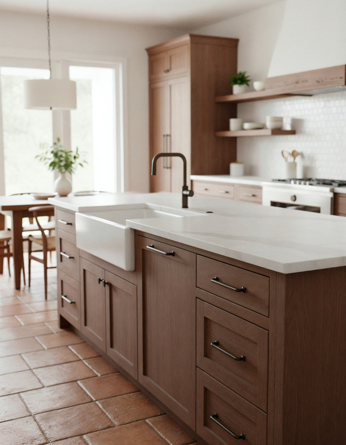 Large Dark Oak Wood'n Finish Kit from Retique It® for interior top coating of wood surfaces, shown in a rustic kitchen setting.