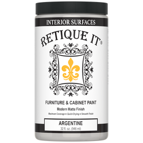 Retique It® furniture and cabinet paint in a quart, showing smooth, even coating on a wooden surface for furniture renovation.