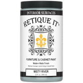 Retique It® furniture and cabinet paint in Misty River, a quart-sized container showing the smooth, muted blue finish.