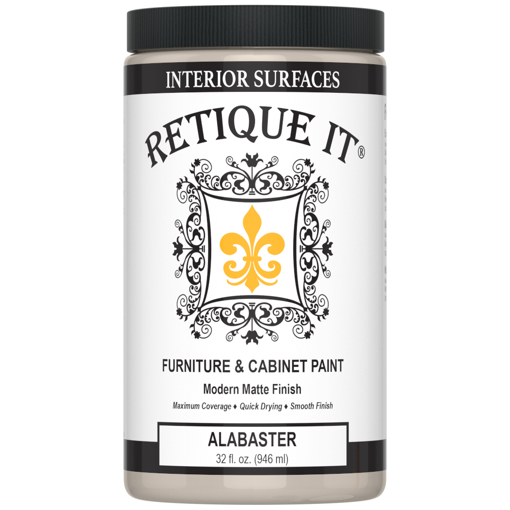 Retique It® furniture and cabinet paint in alabaster quart, showing smooth, creamy paint ready for furniture refinishing.