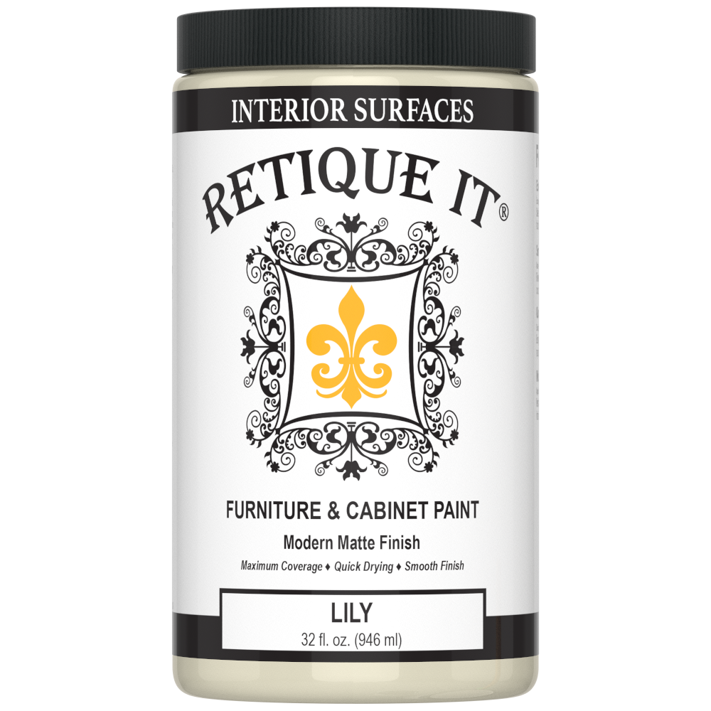 Retique It® Furniture and Cabinet Paint Quart in Lily, showcasing smooth, creamy paint suitable for furniture and cabinets.