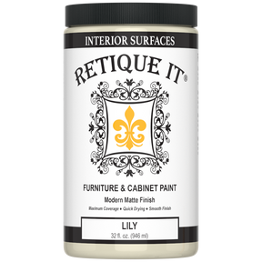 Retique It® Furniture and Cabinet Paint Quart in Lily, showcasing smooth, creamy paint suitable for furniture and cabinets.