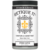 Retique It® furniture and cabinet paint in stone castle quart, showing the smooth, neutral-colored paint container for furniture projects.