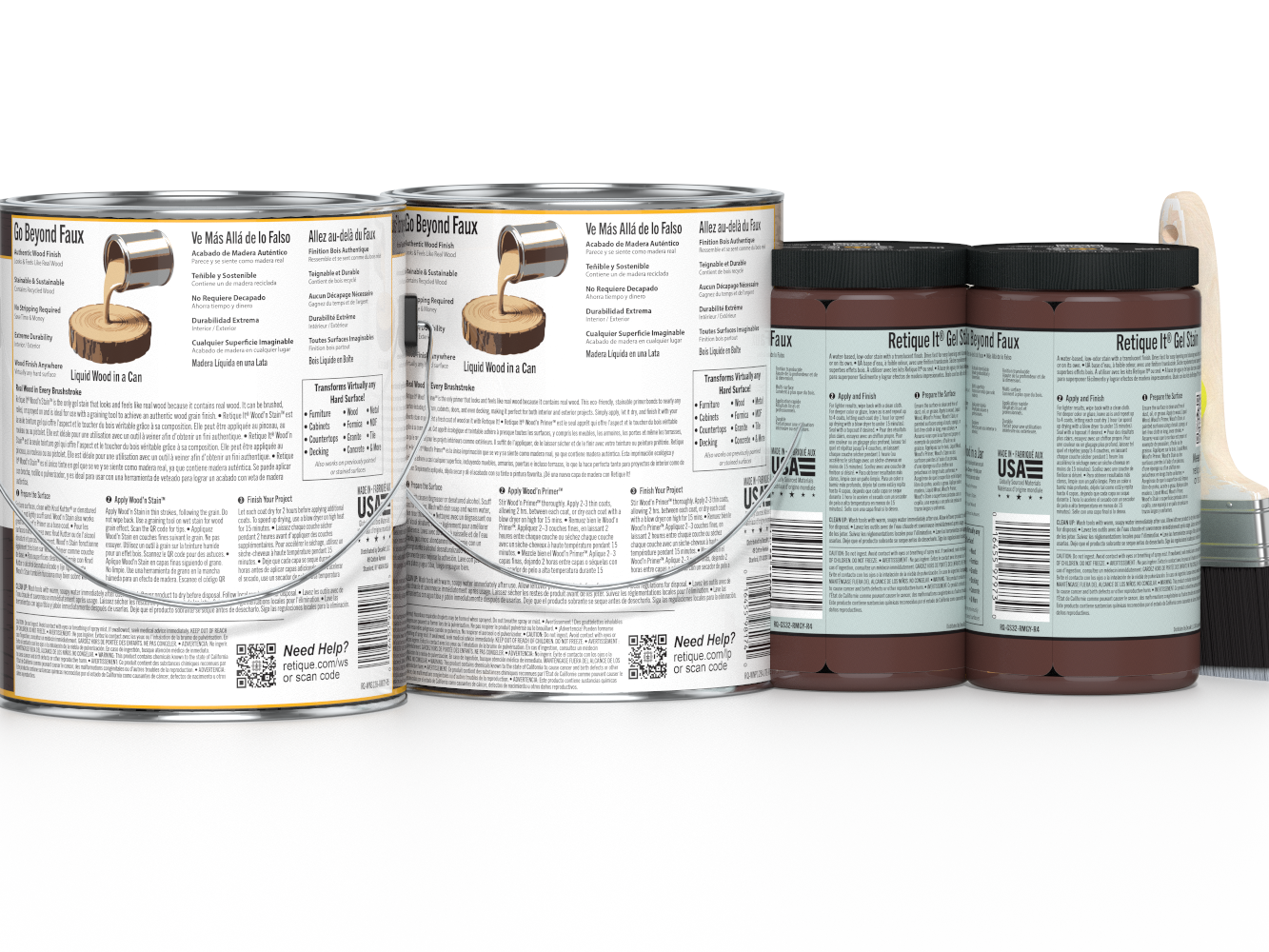 Retique It® Wood'n Kit in Red Mahogany with four large containers of multi-purpose wood finish for furniture and wood projects.