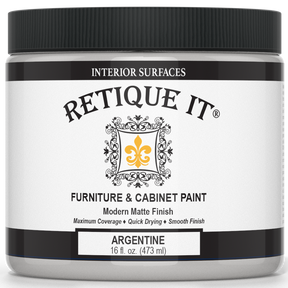 Retique It® furniture and cabinet paint in a quart, showcasing a smooth, even application on a wooden cabinet surface.