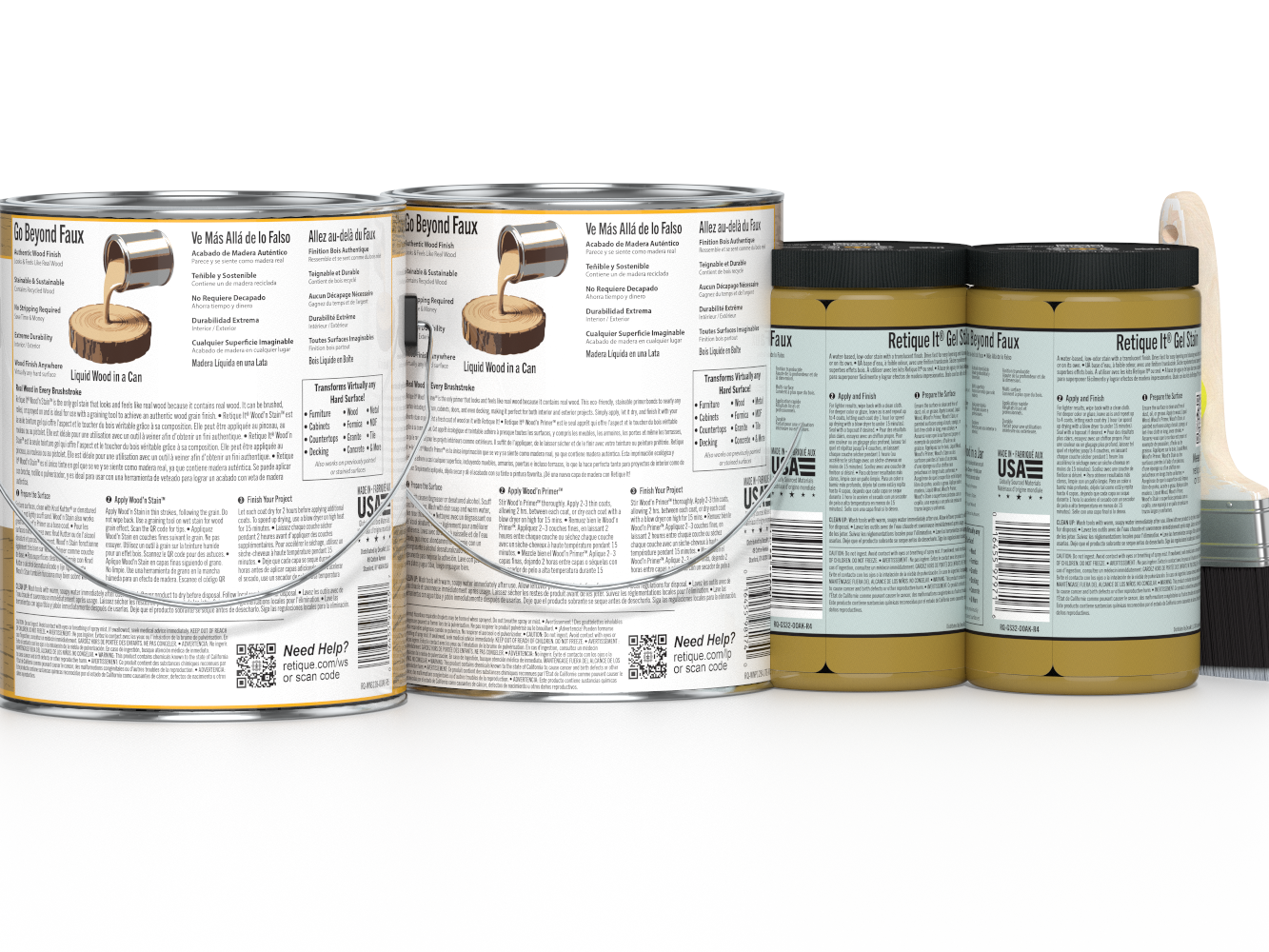 Retique ItÂ® Wood'n Finish Kit in Old Oak with four large containers, designed for multi-purpose wood finishing projects.