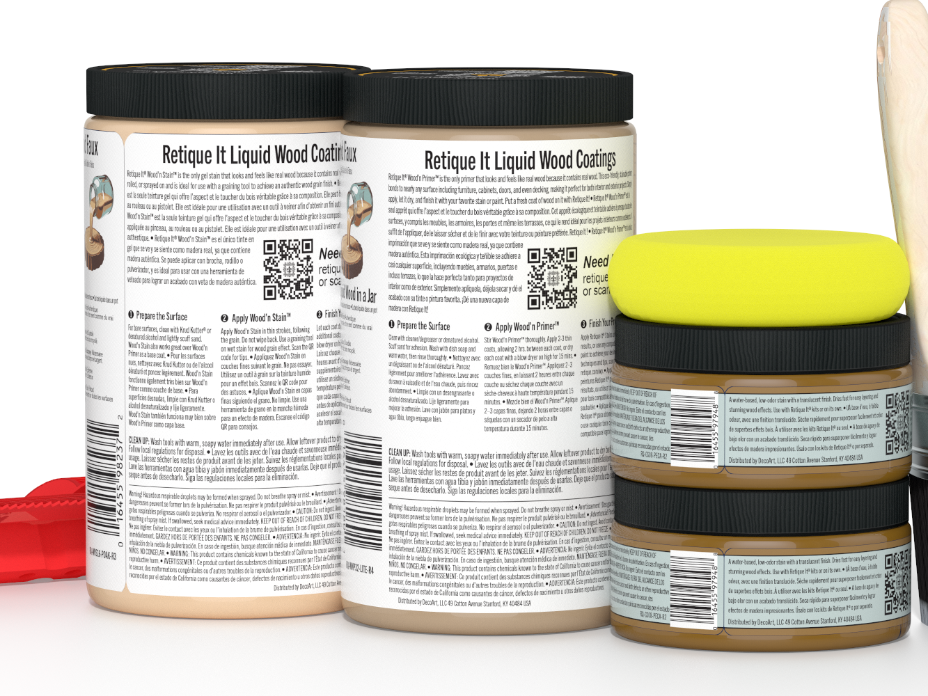 Large Wood'n Kit by Retique It® in Pickled Oak finish, showing multiple wood finishing tools and products on a clean surface.
