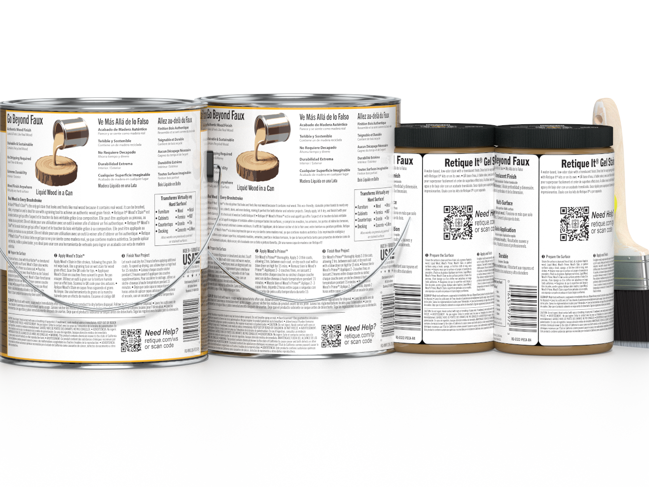 Retique ItÂ® Wood'n Finish Kit in Dark Pecan with four large wood stain bottles, ideal for multi-purpose woodworking projects.