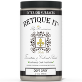 Retique It® furniture and cabinet paint in Dove Grey quart, showing smooth brush strokes on a furniture surface.
