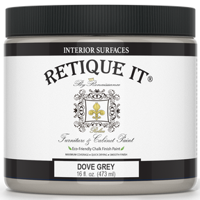 Retique It® Dove Grey furniture and cabinet paint in a quart container, showcasing smooth, ready-to-apply interior paint.