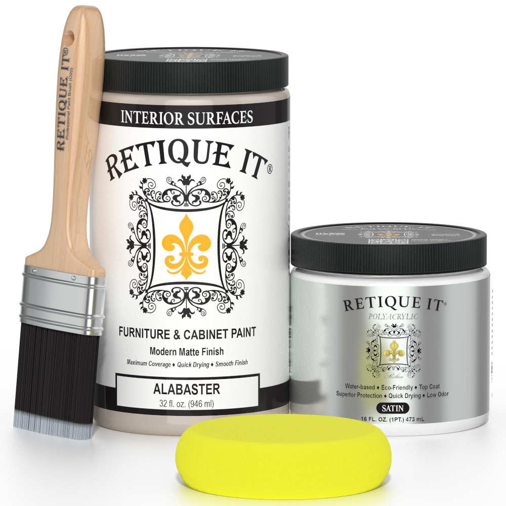 Retique It® furniture and cabinet paint in Alabaster, quart size, showing smooth, creamy white paint suitable for furniture refinishing.