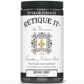 Retique It® Gothic Grey furniture and cabinet paint in a quart container, showcasing a smooth, matte grey finish.
