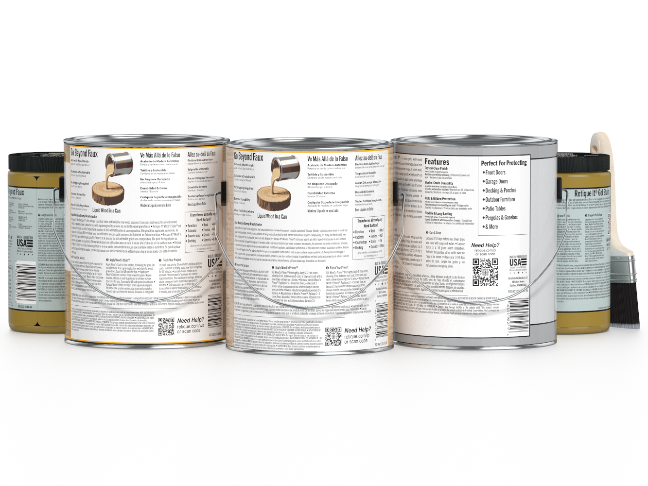 Retique It® Wood'n Finish Kit in Old Oak with four large exterior top coats for wood protection and finishing.
