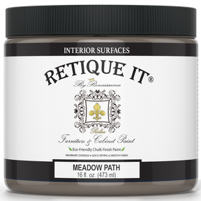 Retique It® Meadow Path furniture and cabinet paint quart, showing a can of natural greenish paint for furniture refurbishment.
