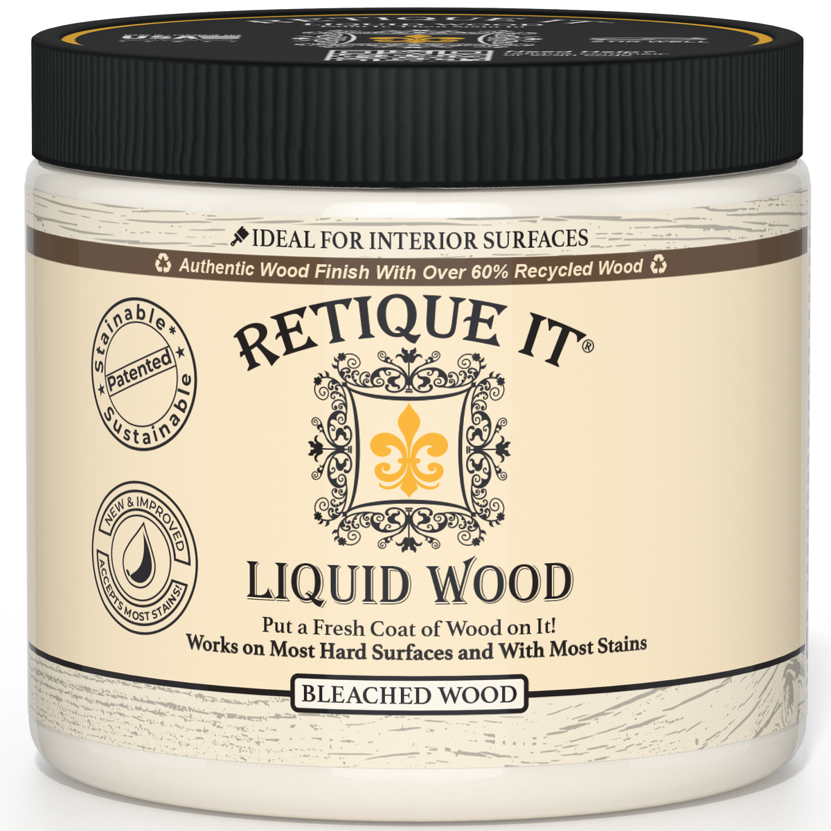 Retique It® Liquid Wood Bleached interior paint applied on wood surface, showcasing smooth finish and natural grain detail.