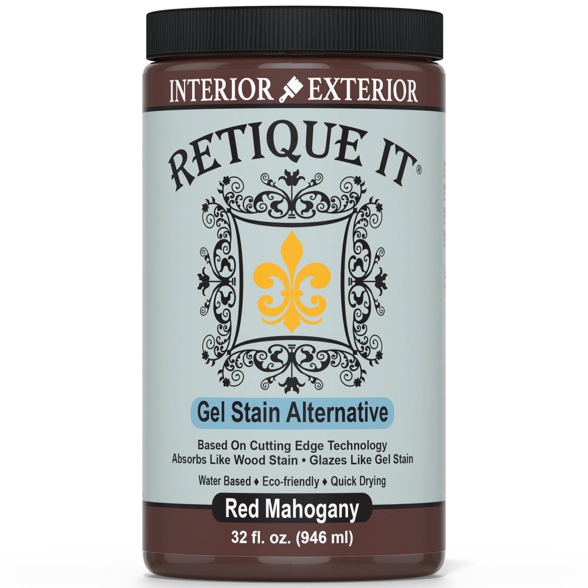 Retique It® Gel Stain in Red Mahogany showing a smooth, glossy wood finish sample with rich red-brown color.