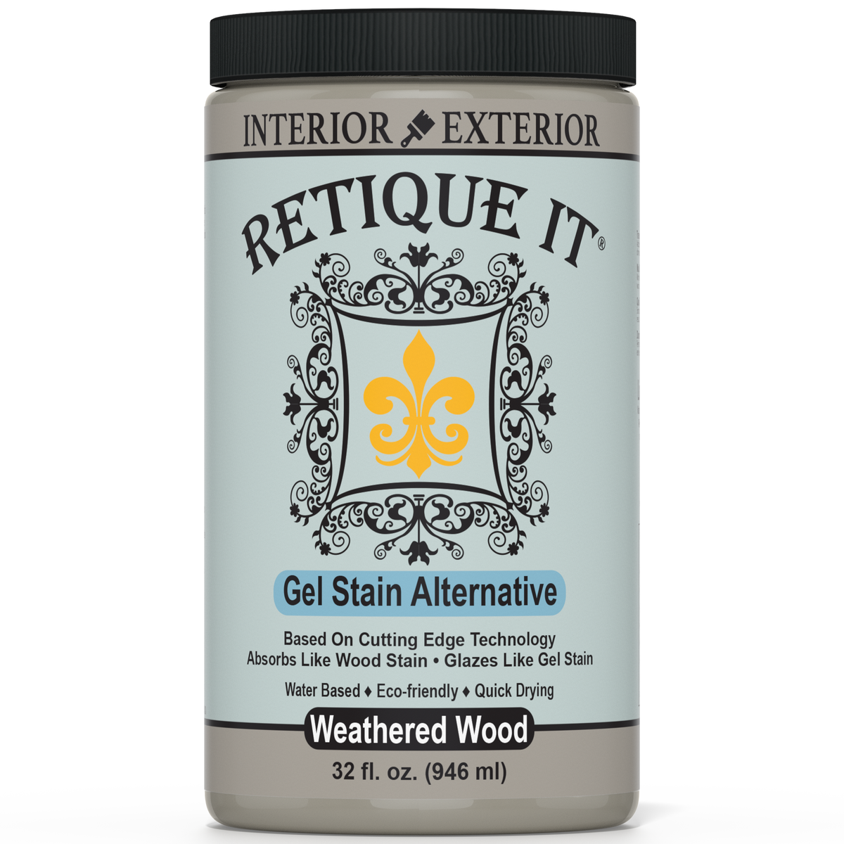 Retique It® weathered wood gel stain applied to wood surface, showcasing a rustic, aged finish with textured appearance.