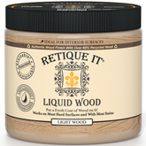 Retique It® Liquid Wood Light interior paint in a container, showcasing the wood-like finish and branding on the label.