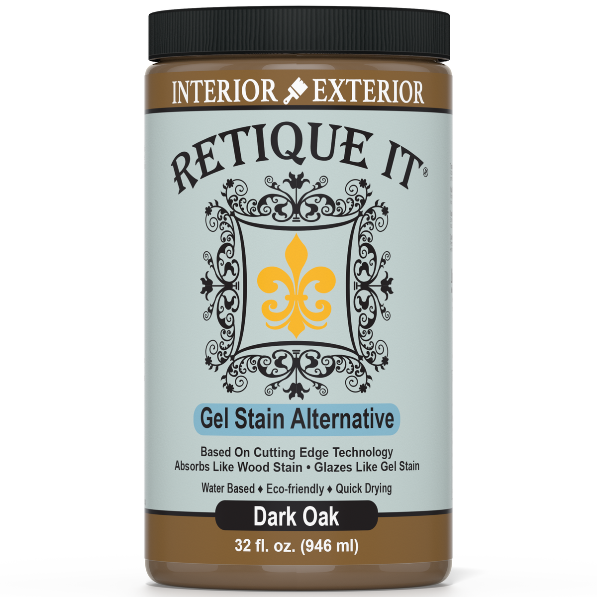 Retique It® Gel Stain in Dark Oak showing a smooth, dark wood finish on a surface with a natural grain texture.