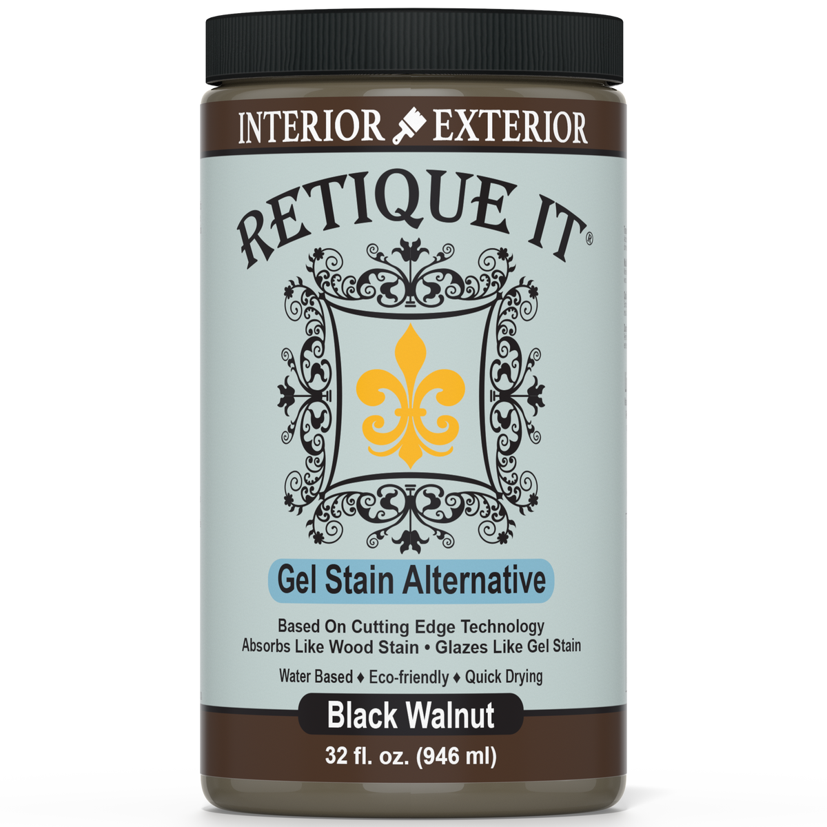 Retique It® Black Walnut Gel Stain applied to wood surface, showcasing rich dark finish and smooth application.