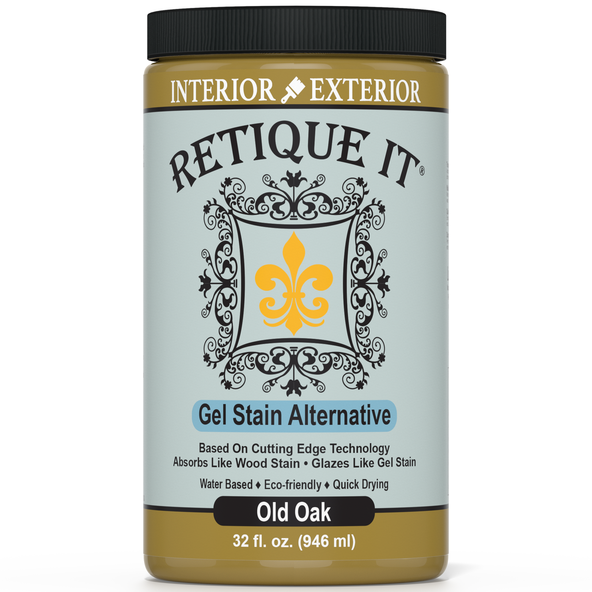 Retique It® Gel Stain in Old Oak showing a smooth application on wood surface with rich, warm oak color and glossy finish.