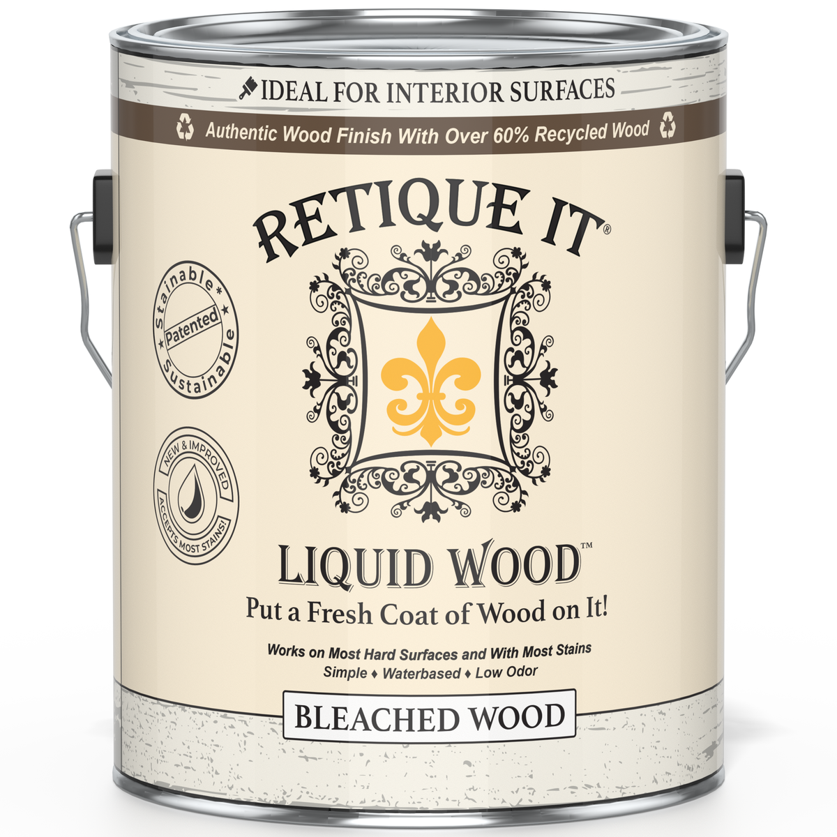Liquid Wood Bleached interior paint by Retique It® shown on a wall, highlighting the smooth, bleached wood finish for interior decor.