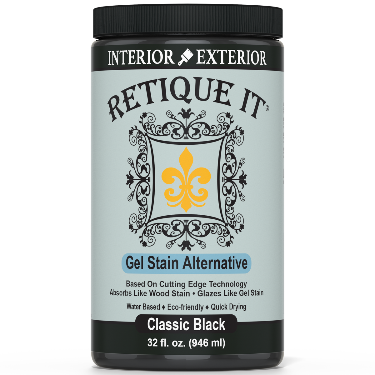 Retique It® Classic Black gel stain applied to wood surface, showcasing deep black color and smooth finish.