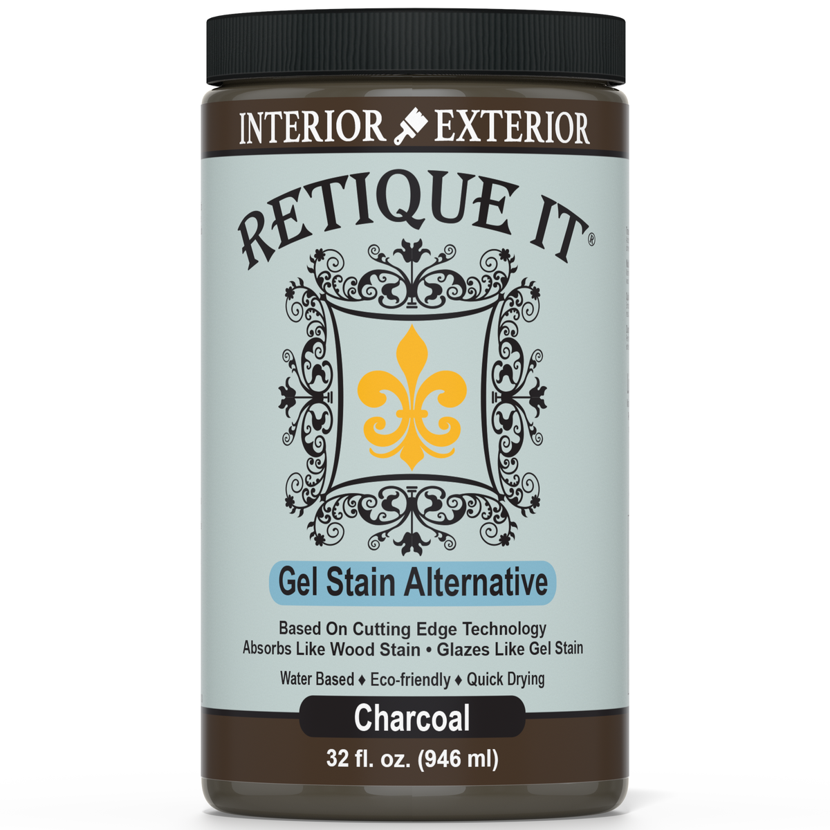 Retique It® Gel Stain in Charcoal color, showcasing the smooth application and rich dark finish on wood surface.