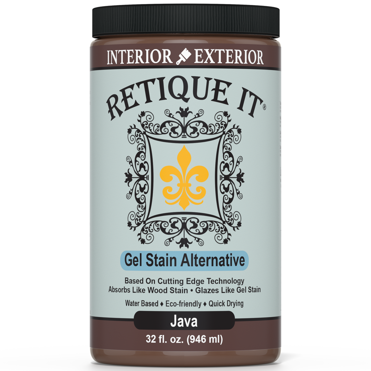 Retique It® Java gel stain applied to wood surface, showcasing deep warm brown color and smooth finish.