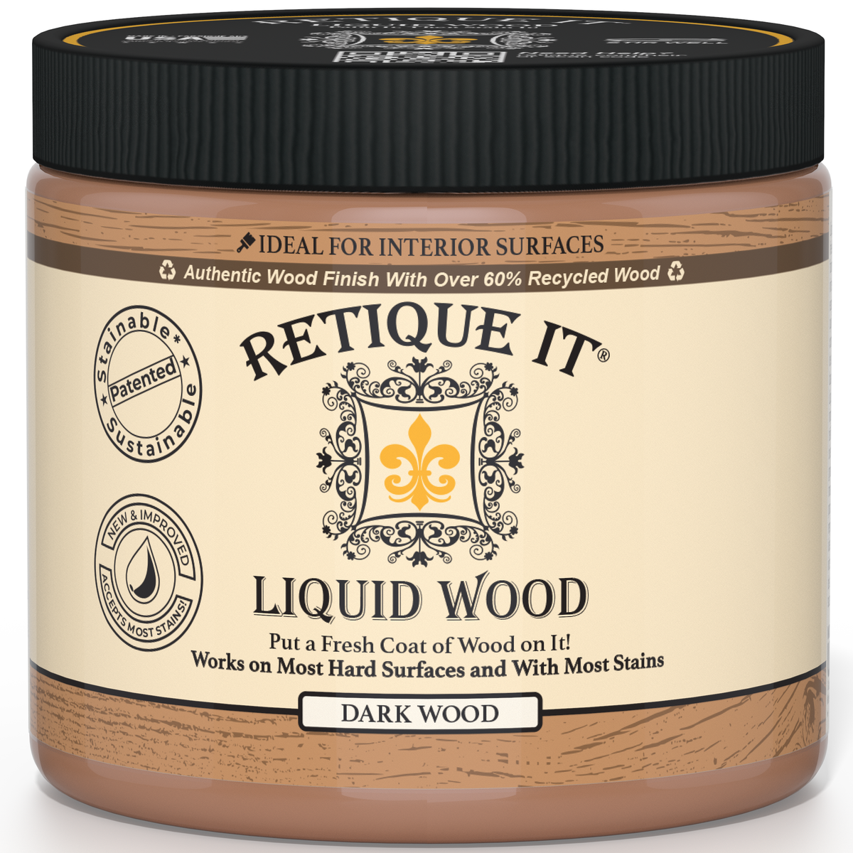 Retique It® Liquid Wood Dark interior paint applied to a wall, showcasing a rich, wood-like finish for interior decor.